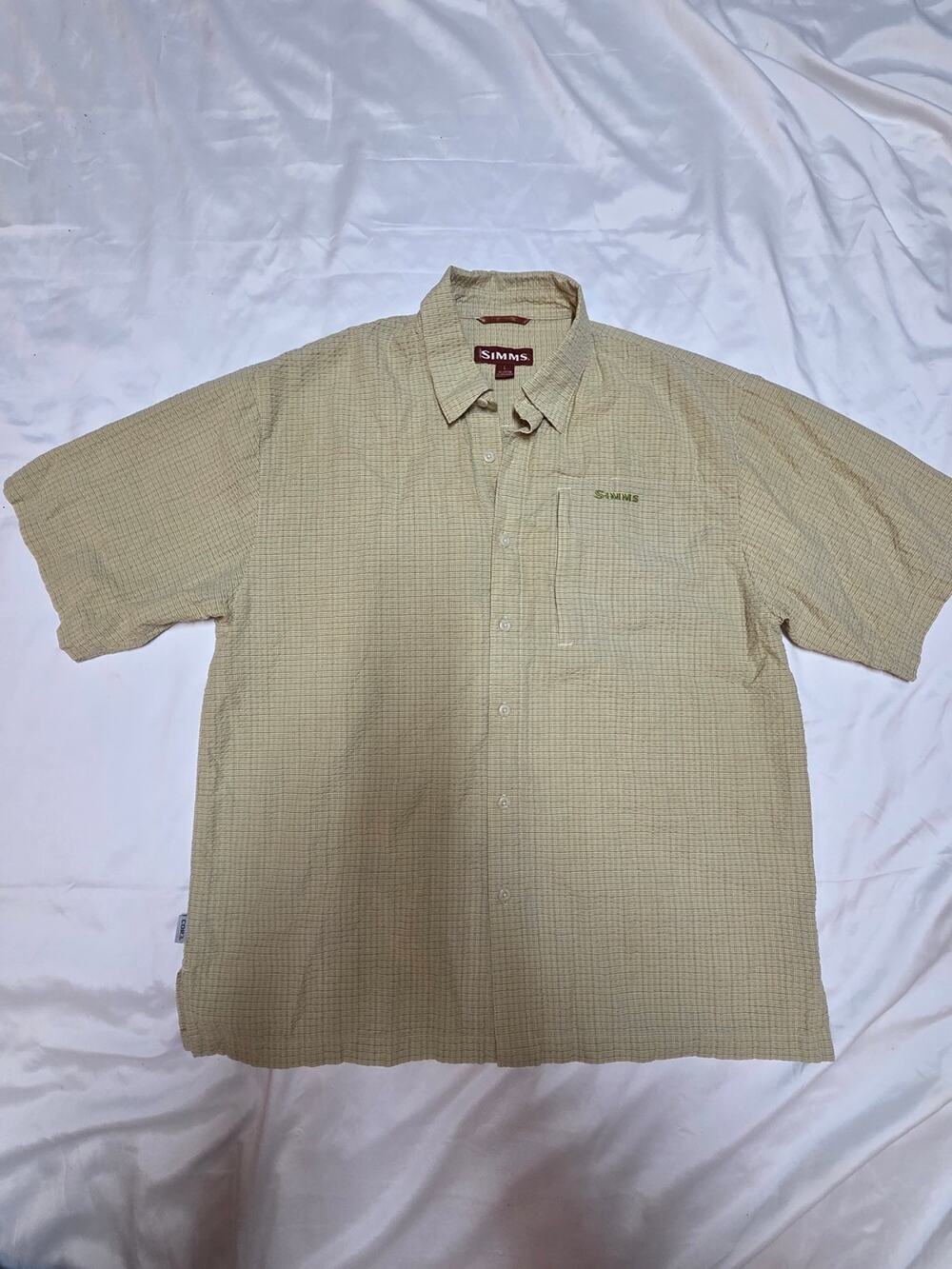 Simms Men's Short-Sleeve Button-Up Shirt in Tan Check